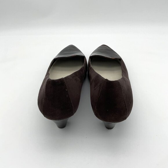 Anne Klein MEDLEY Slip On Brown Suede Low Heels Tortoiseshell Vamp & Heel 11M - Picture 4 of 11